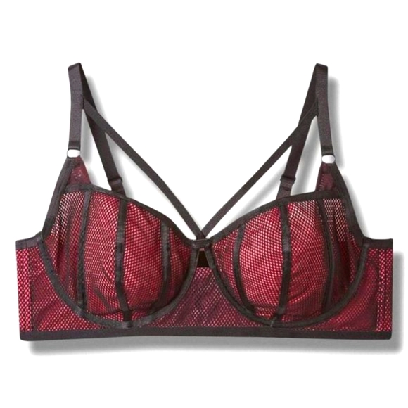 ♥️NWT VINTAGE TORRID UNDERWIRE BRA FISHNET SATIN STRAPPY BRALETTE - Picture 11 of 14